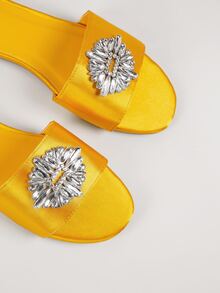 緞面胸針細節平底涼鞋 - 黃色 - 查看 4