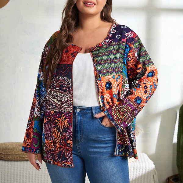 

Plus Geo & Paisley Print Blouse, Multicolor