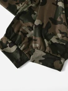 Seusyu Letter Graphic Top & Camo Joggers Set - Multicolor - View 3