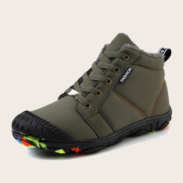 

Boys Minimalist Lace-up Front Plush Inside Boots, Army green