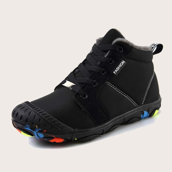 

Boys Minimalist Lace-up Front Plush Inside Boots, Black