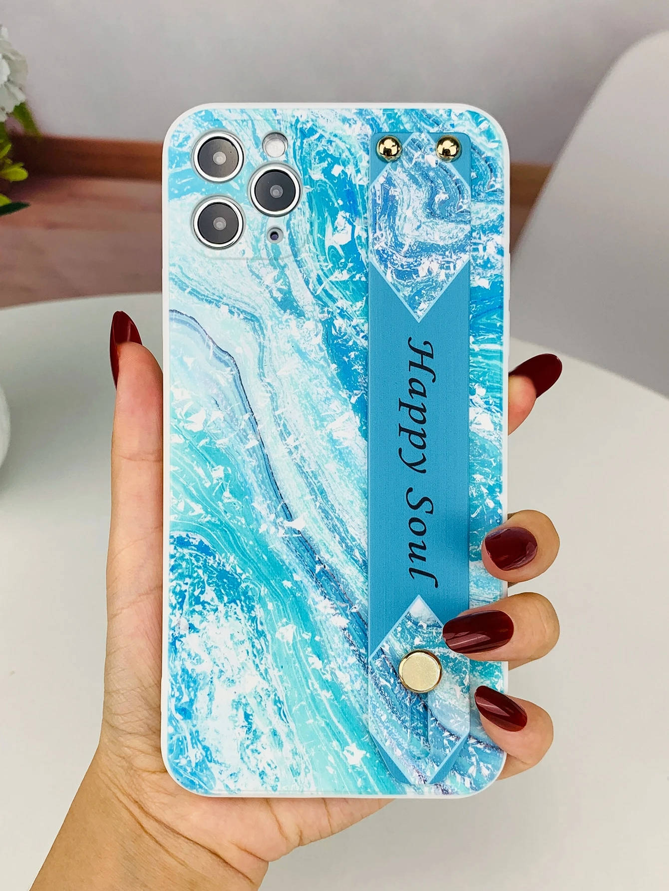 スマホケース 大理石パターン リストバンドホルダー付き スマホケース 大理石パターン リストバンドホルダー付き