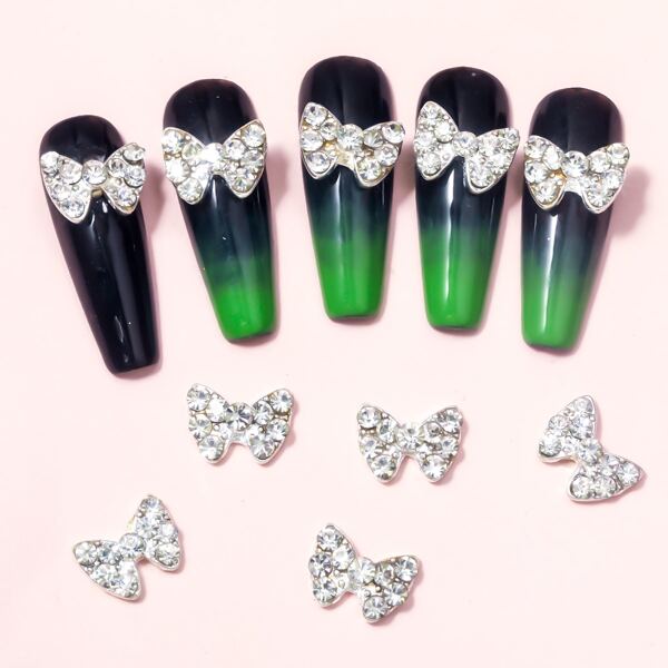 

10pcs Bowknot Shaped Nail Art Decoration, Silver