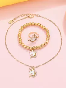 3pcs Girls Unicorn Decor Jewelry Set - Yellow Gold - View 1