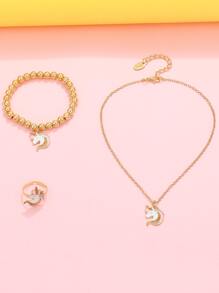 3pcs Girls Unicorn Decor Jewelry Set - Yellow Gold - View 2