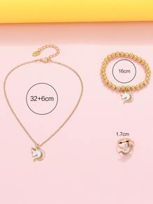 3pcs Girls Unicorn Decor Jewelry Set - Yellow Gold - View 4