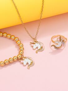 3pcs Girls Unicorn Decor Jewelry Set - Yellow Gold - View 5