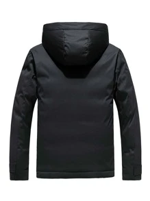 Manfinity Đàn ông Thư Patched Chi tiết Dây rút Flap Pocket Áo khoác có mũ trùm đầu - màu đen - Xem 2