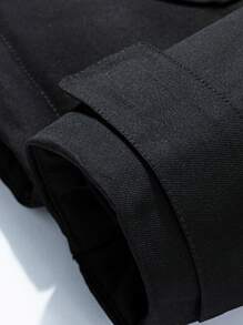 Manfinity Đàn ông Thư Patched Chi tiết Dây rút Flap Pocket Áo khoác có mũ trùm đầu - màu đen - Xem 3