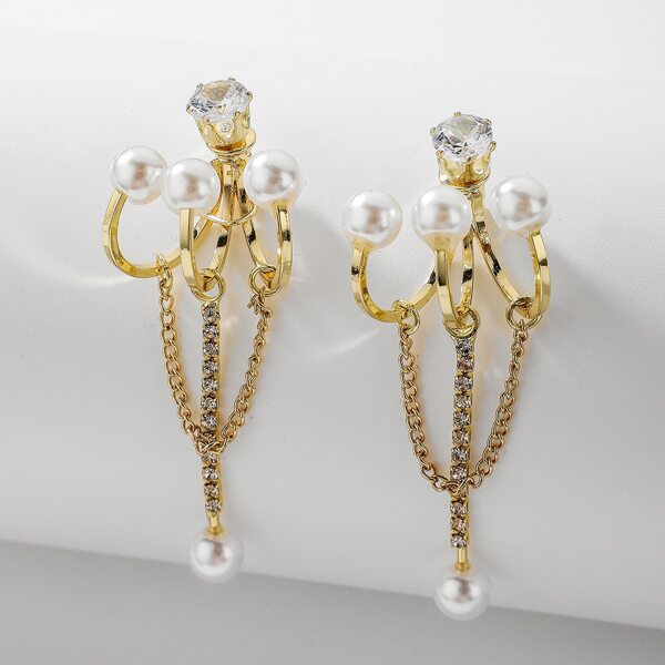 

Faux Pearl Decor Drop Earrings, Gold