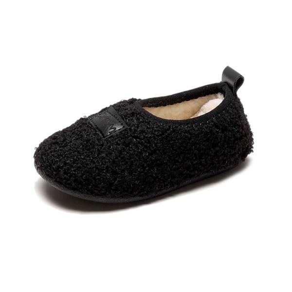 

Boys Minimalist Letter Detail Fluffy Flats, Black