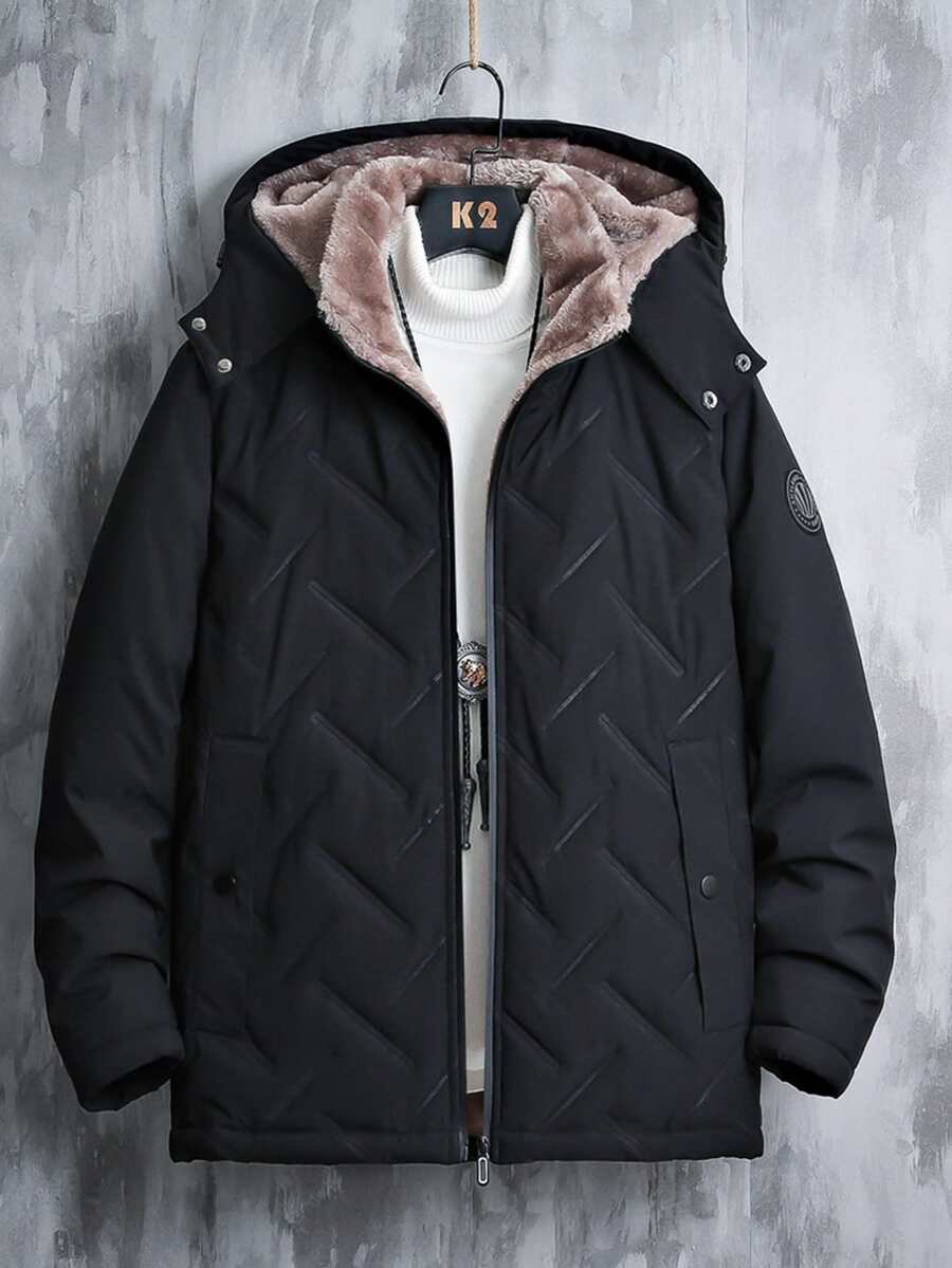 Manfinity Áo khoác đệm có mũ trùm đầu cho nam 1 chiếc Teddy - màu đen - Xem 1