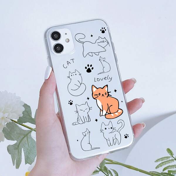

Cartoon Cat Clear Phone Case, Multicolor