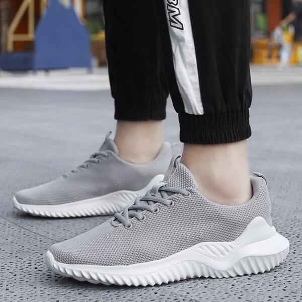 

Men Knit Lace-up Running Shoes, Grey