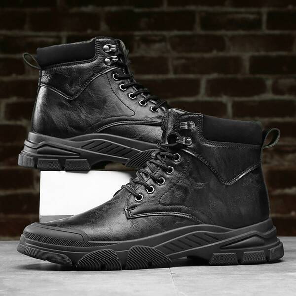 

Men Lace-up Front Combat Boots, Black