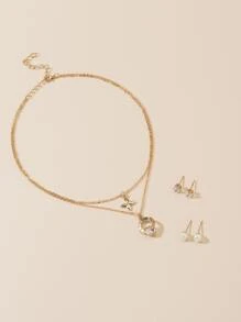 5pcs/set Rhinestone Decor Jewelry Set - Yellow Gold - View 1