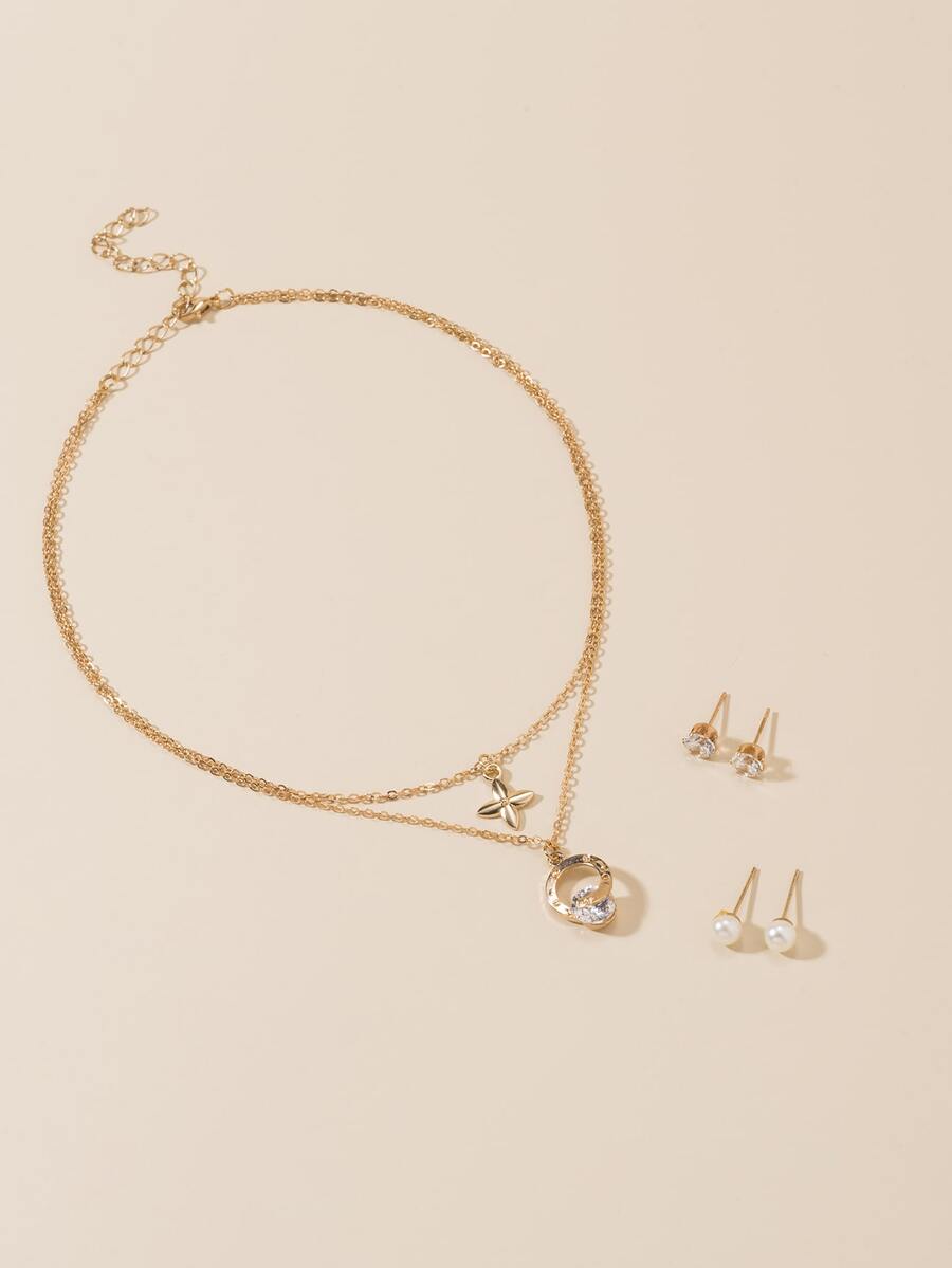 5pcs/set Rhinestone Decor Jewelry Set - Yellow Gold - View 1