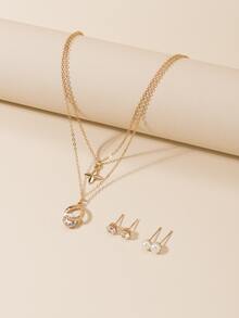 5pcs/set Rhinestone Decor Jewelry Set - Yellow Gold - View 4