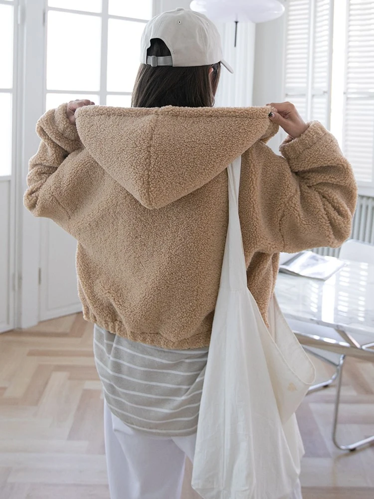 Zip Up Drop Shoulder Hooded Teddy Jacket