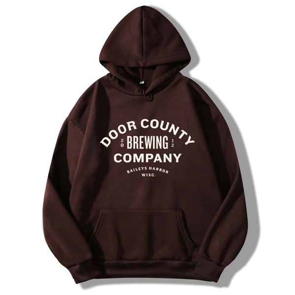 

Letter Graphic Kangaroo Pocket Drawstring Thermal Hoodie, Chocolate brown