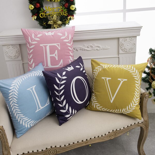 

4pcs Letter Graphic Cushion Cover Without Filler, Multicolor