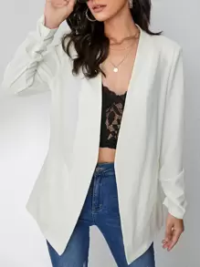 SHEIN Privé Blazer unicolor de manga fruncido con parte delantera abierta