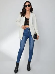 SHEIN Privé Blazer unicolor de manga fruncido con parte delantera abierta