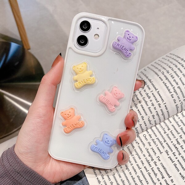 

3D Bear Decor Phone Case, Multicolor