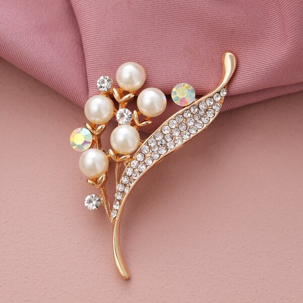 

Faux Pearl Decor Brooch, Gold