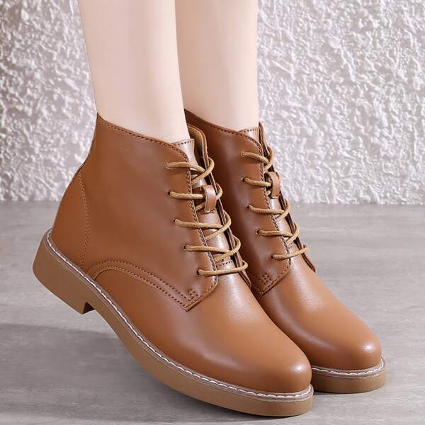 

Minimalist Lace Up Front Combat Boots, Brown