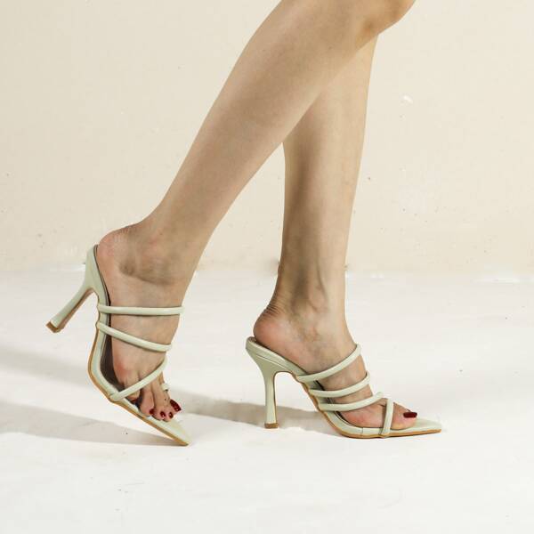 

Minimalist Stiletto Heeled Thong Sandals, Mint green