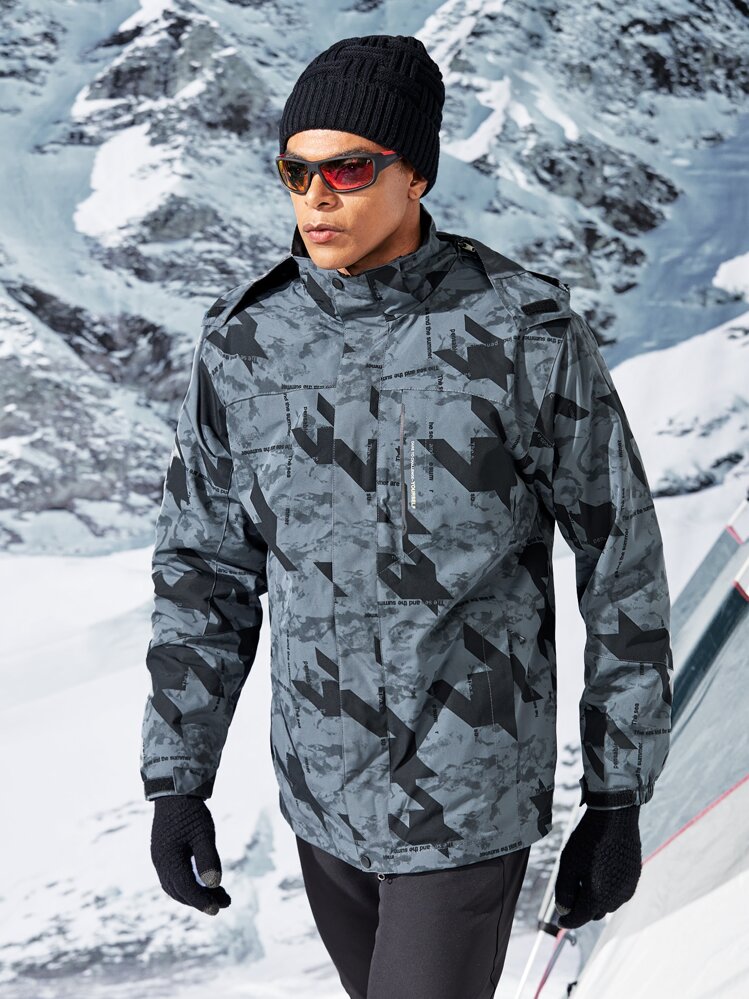 Manfinity Sport Corelite Áo khoác thể thao in hình Geo & Slogan dành cho nam Boyfriend Style - Nhiều màu - Xem 3