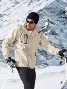 Manfinity Sport Corelite Boyfriend Style Men Letter Graphic Zipper Hooded Sports Jacket Workout Tops - Beige - View 1