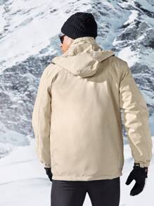 Manfinity Sport Corelite Boyfriend Style Men Letter Graphic Zipper Hooded Sports Jacket Workout Tops - Beige - View 2