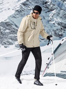 Manfinity Sport Corelite Boyfriend Style Men Letter Graphic Zipper Hooded Sports Jacket Workout Tops - Beige - View 4