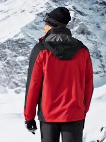 Manfinity Sport Corelite Boyfriend Style Men Colorblock Letter Graphic Zip Detail Hooded Jacket Workout Tops - Red - View 2