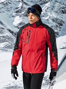 Manfinity Sport Corelite Boyfriend Style Men Colorblock Letter Graphic Zip Detail Hooded Jacket Workout Tops - Red - View 4