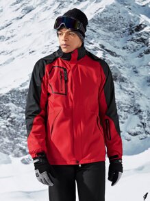 Manfinity Sport Corelite Boyfriend Style Men Colorblock Letter Graphic Zip Detail Hooded Jacket Workout Tops - Red - View 3