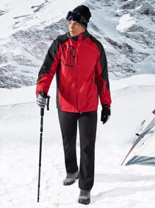 Manfinity Sport Corelite Boyfriend Style Men Colorblock Letter Graphic Zip Detail Hooded Jacket Workout Tops - Red - View 5