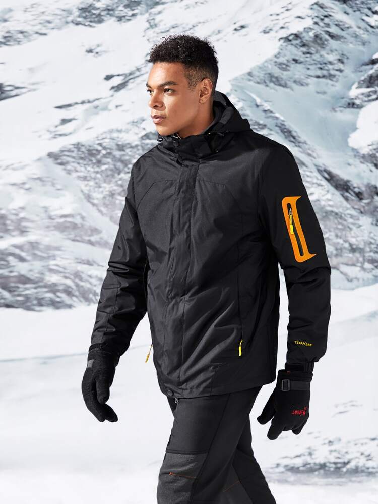 Boyfriend Style Men Letter Embroidery Drawstring Hooded Sports Jacket Workout Tops