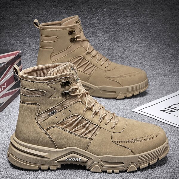 

Men Letter Patch Lace-up Front Boots, Khaki