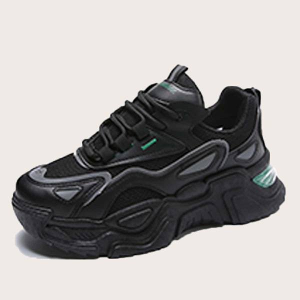 

Breathable Lace-up Front Chunky Sneakers, Black