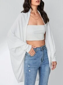 SHEIN 蝙蝠袖開門襟針織外套 - 白色 - 查看 1