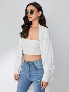 SHEIN 蝙蝠袖開門襟針織外套 - 白色 - 查看 3