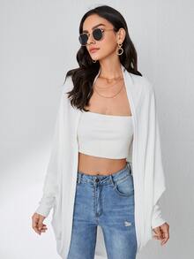 SHEIN 蝙蝠袖開門襟針織外套 - 白色 - 查看 5