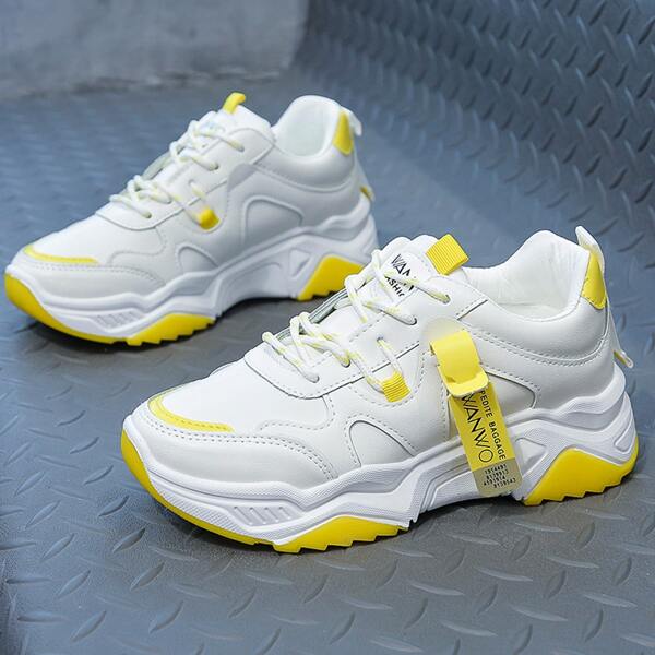 

Minimalist Lace-up Front Chunky Sneakers, Yellow