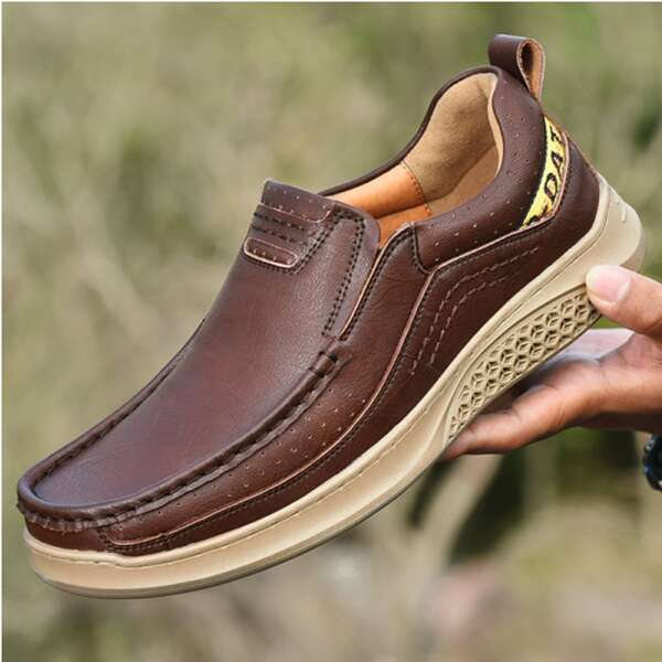 

Men Letter Graphic Slip On Loafers, Brown