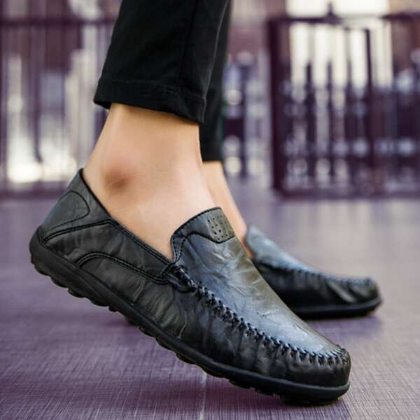 

Men Stitch Trim Loafers, Black
