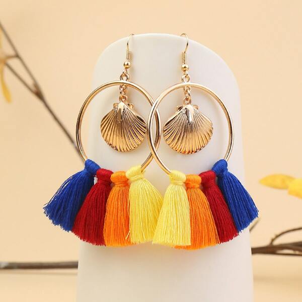 

Tassel & Shell Decor Drop Earrings, Multicolor