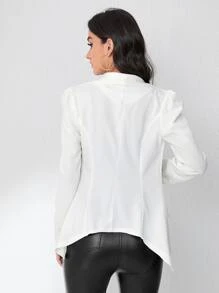 SHEIN Privé Shawl Collar Puff Sleeve Asymmetrical Hem Blazer - White - View 2